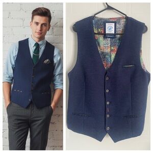 A Fish Named Fred Size 38 Navy Blue Waistcoat Vest Dark Academia Dandy